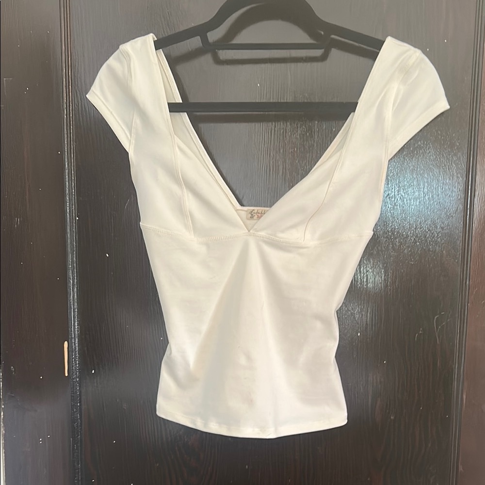 Free People Elegant Cream Cap Sleeve Top